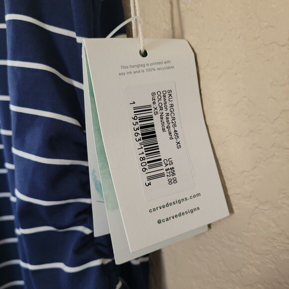 Carve Designs Women Xs Navy Stripe Dawson Rashguard Swim Top Nautical Upf 50 Nwt - Picture 6 of 8